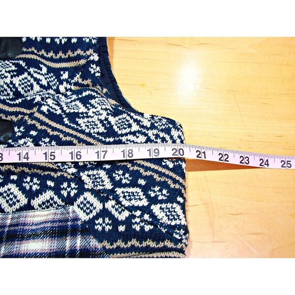 Lucky Brand Knit Sweater Flannel Plaid Lined Padded Vest Conical Buttons Large - Picture 8 of 11